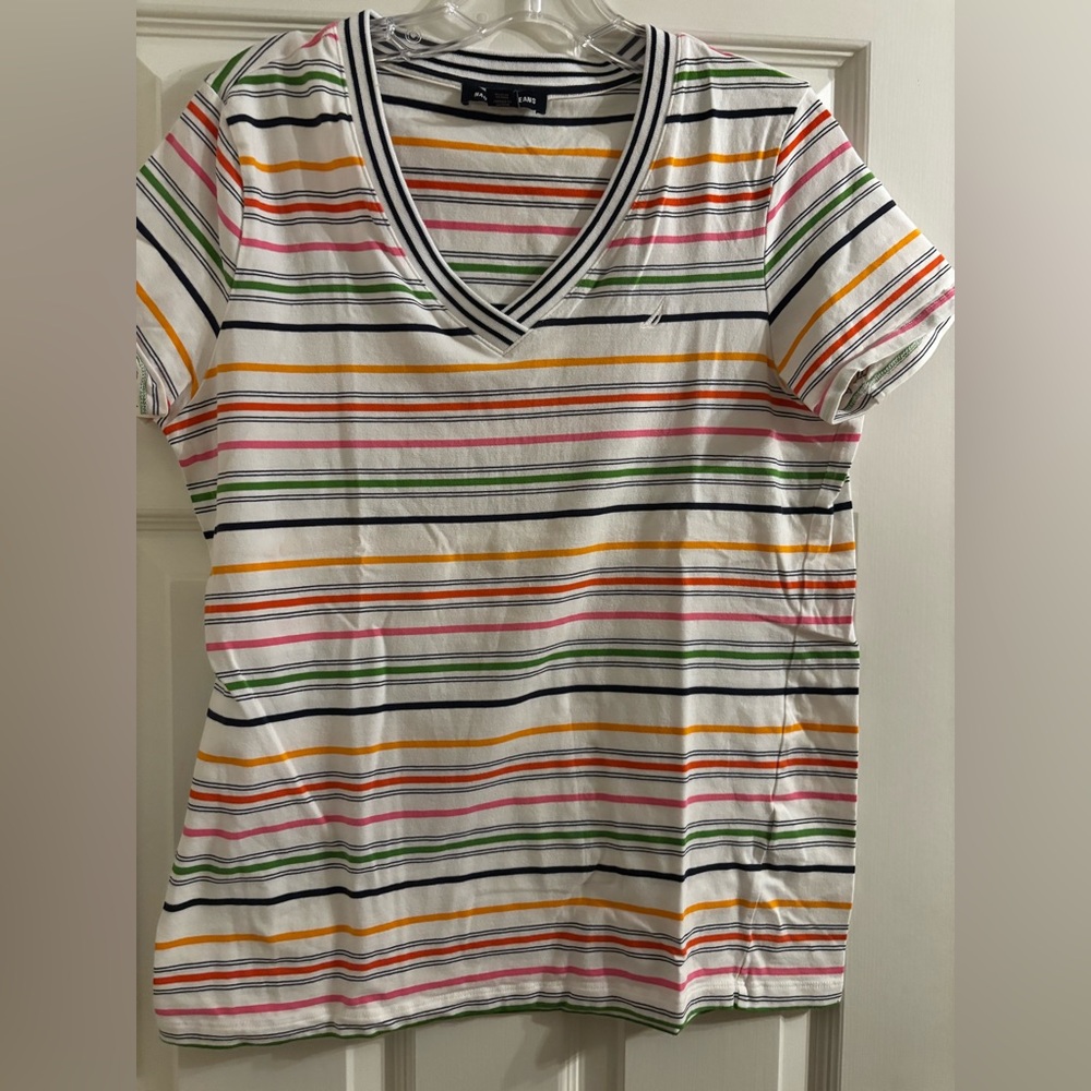 Nautica short sleeve V-neck striped shirt